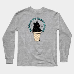 Ice Cream Black Cat in pink Long Sleeve T-Shirt